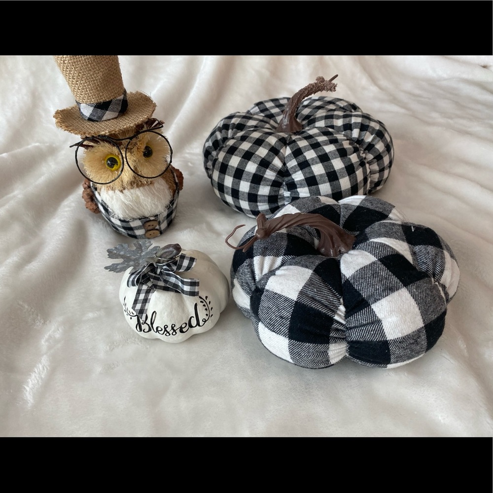 Bundle for sale. 1 owl 3 pumpkins Buffalo check
